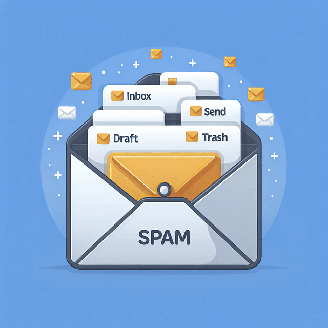 email inbox with a highlight on the spam folder