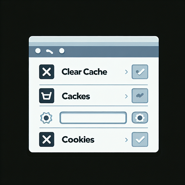 web browser settings with clear cache and cookies option