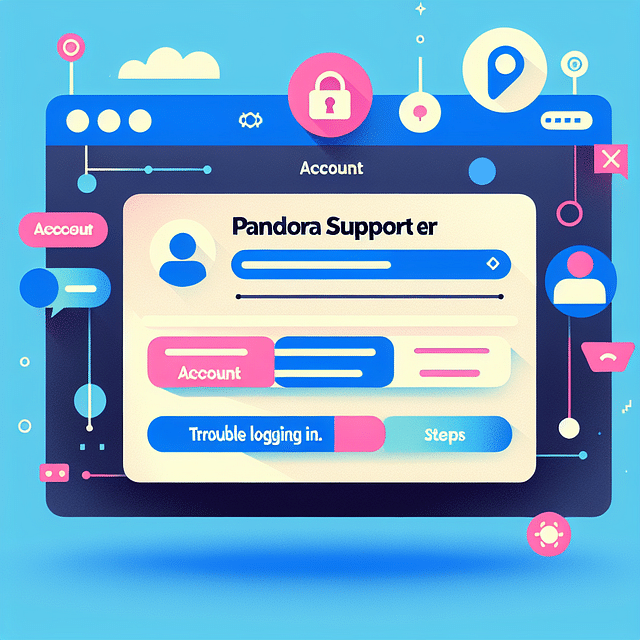 Pandora Support Center with highlights on Account and Trouble logging in links