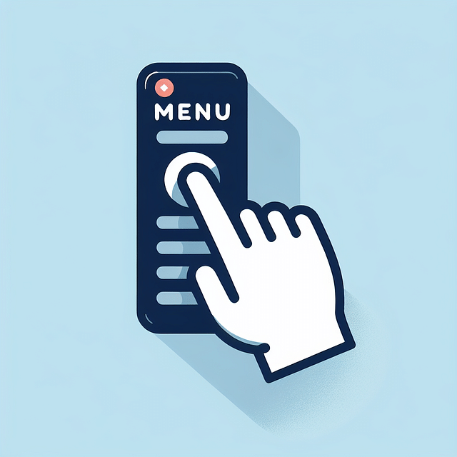 Finger pressing the menu button on Insignia TV control panel