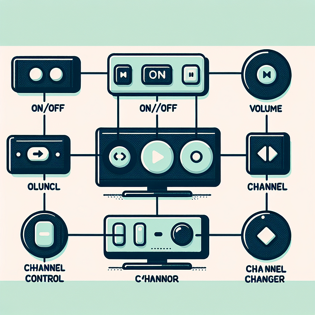 Close-up of Insignia TV physical control buttons with labels