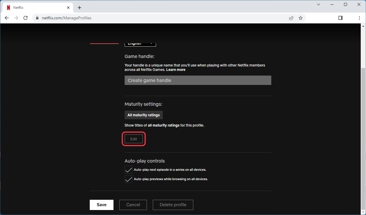 Hulu save profile button