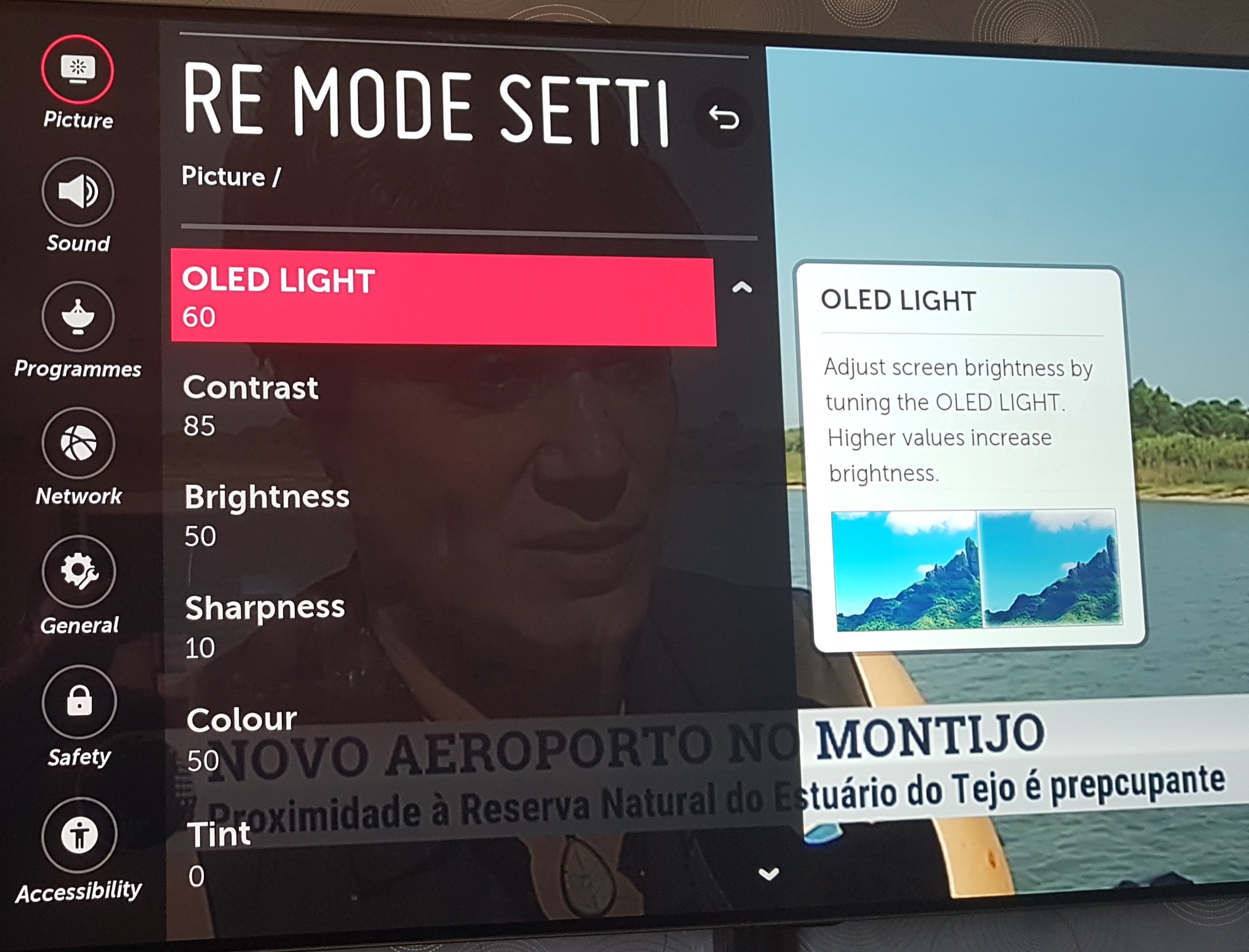 Adjusting TV picture settings