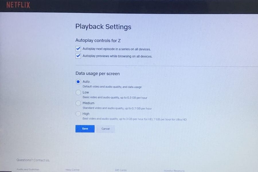 Netflix streaming quality settings