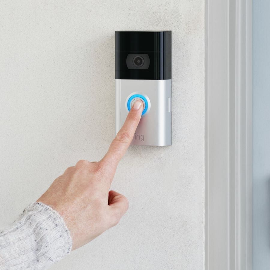 Home security system featuring a Ring Doorbell installed on a front door