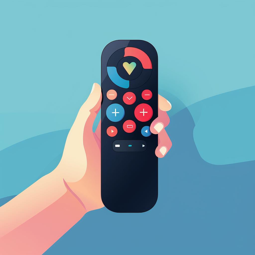 Hands holding an Apple TV remote, pressing the 'Menu' and 'Volume Up' buttons simultaneously.