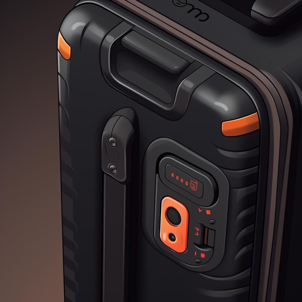 A close-up of the Dejuno luggage lock with the reset button highlighted.